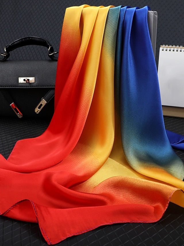 Gradient Color 70*70cm Scarf Hijab Women Square Wrap Shawl Head Neck Cover Plain Hair Tie Band Beach Hijab Female Foulard - LuckyFash™