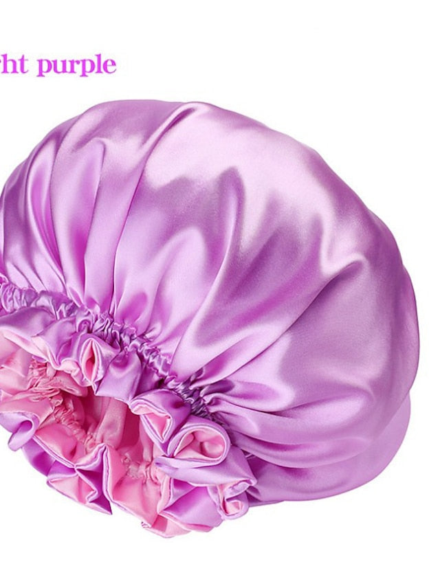 Large double-layer Satin nightcap female European and American large round cap chemotherapy cap Satin bonnet - LuckyFash™
