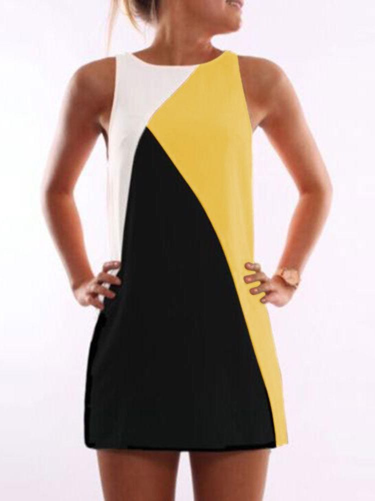 Women Color Contrasting Sleeveless Dress - LuckyFash™