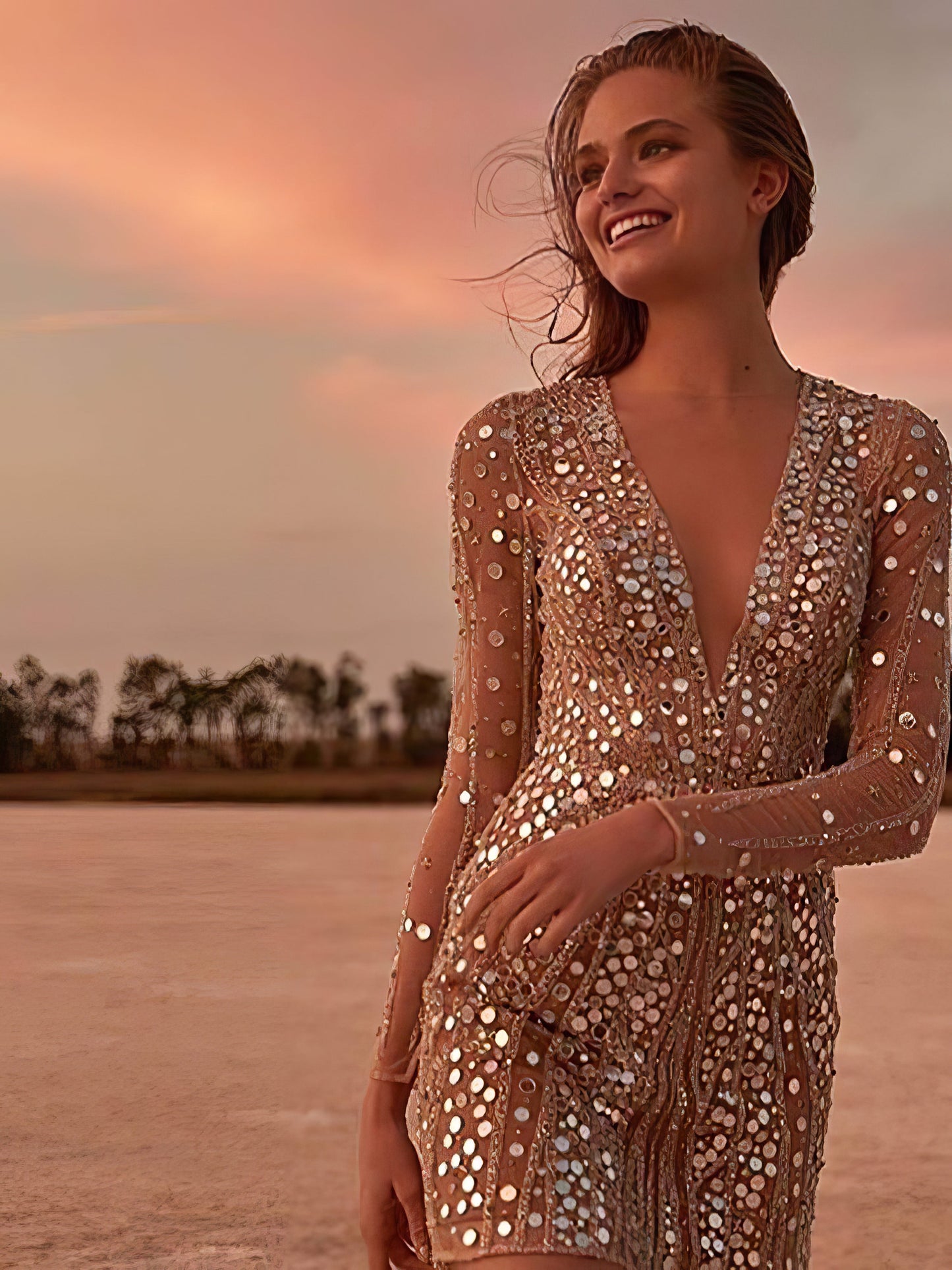 Women Deep V-Neck Sequined Slim Dress - LuckyFash™
