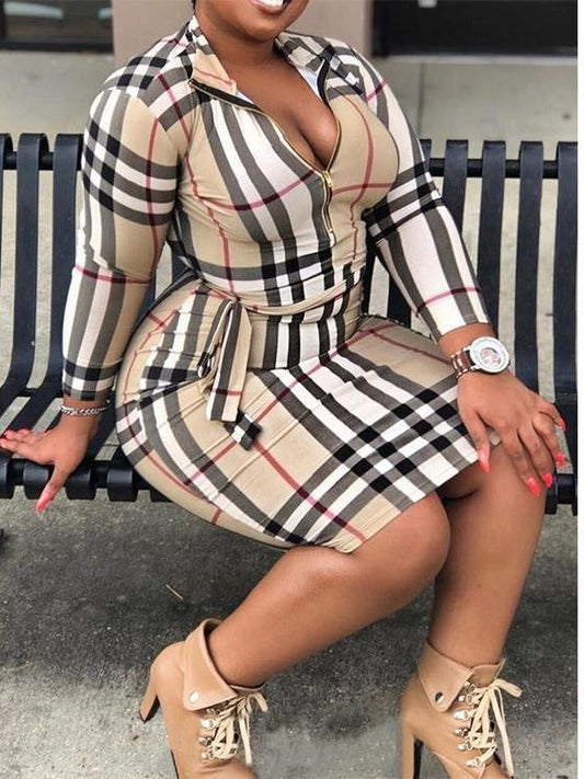 Women' Fall Slim Plaid Dress - LuckyFash™