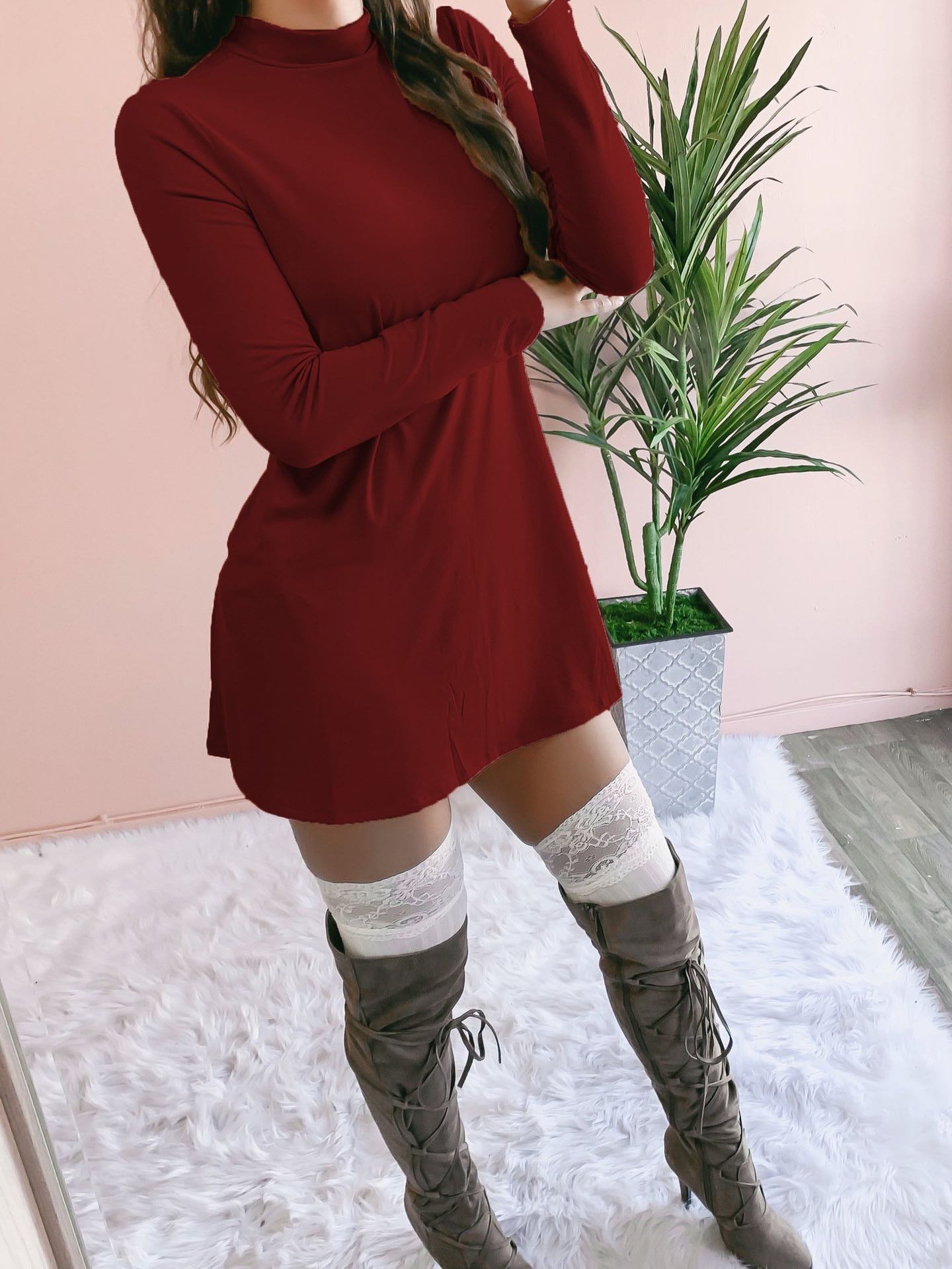 Women Long Sleeve Pocket Aline Dress - LuckyFash™