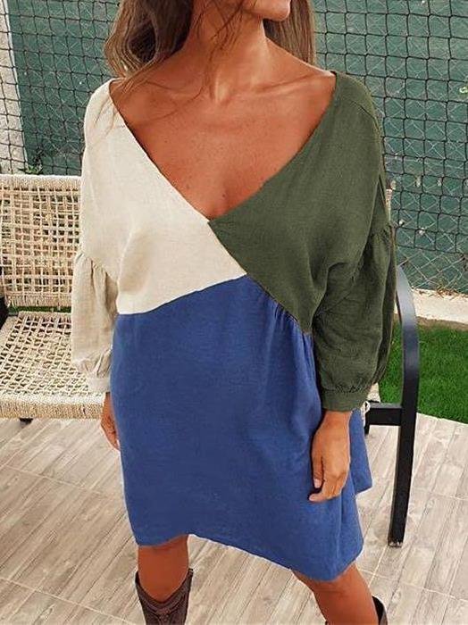 Women Loose Backless V-neck Aline Dress - LuckyFash™
