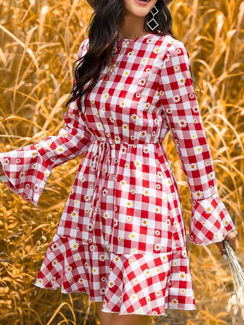 Women Plaid Print Belted Dress - LuckyFash™