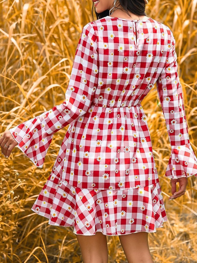 Women Plaid Print Belted Dress - LuckyFash™