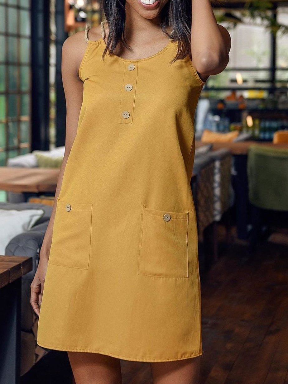 Women Solid Color Pocket Aline Dress - LuckyFash™