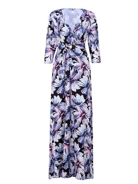 Women V-neck Print Maxi Dress - LuckyFash™