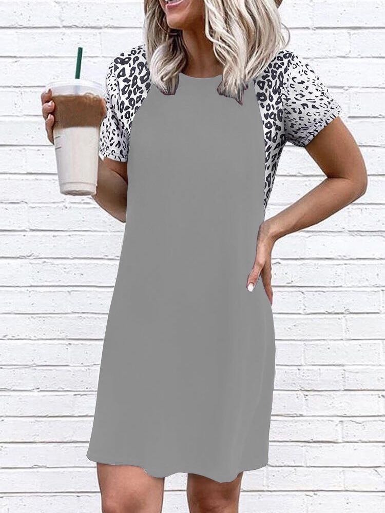 Women's Casual Leopard Print Patchwork T-shirt Dress - LuckyFash™