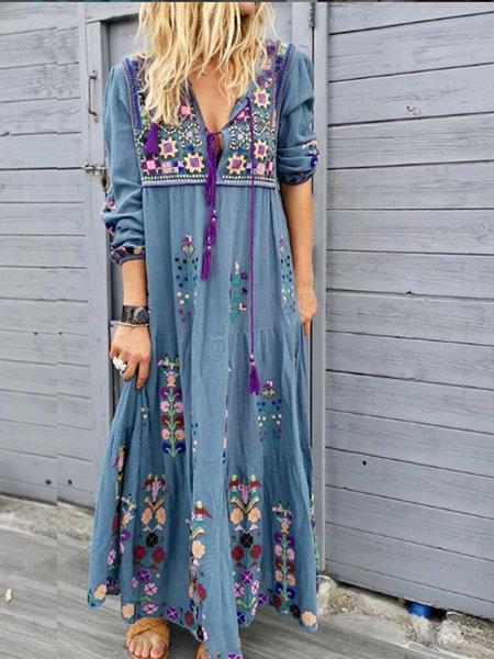 Dresses Bohemian Drawstring Long Sleeve Dress - LuckyFash™