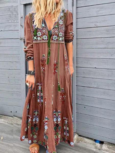Dresses Bohemian Drawstring Long Sleeve Dress - LuckyFash™