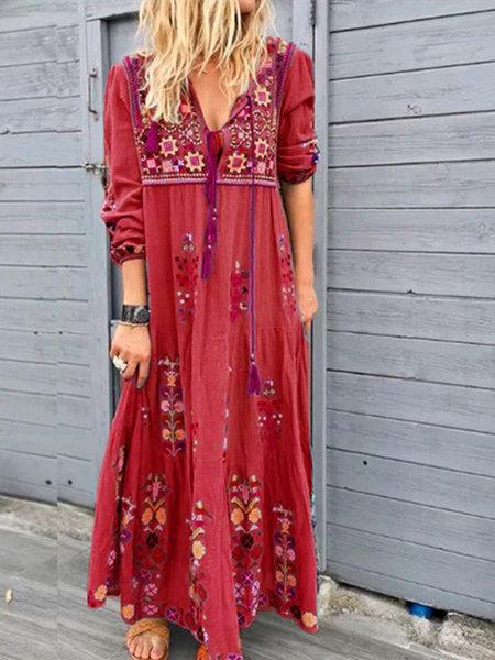 Dresses Bohemian Drawstring Long Sleeve Dress - LuckyFash™