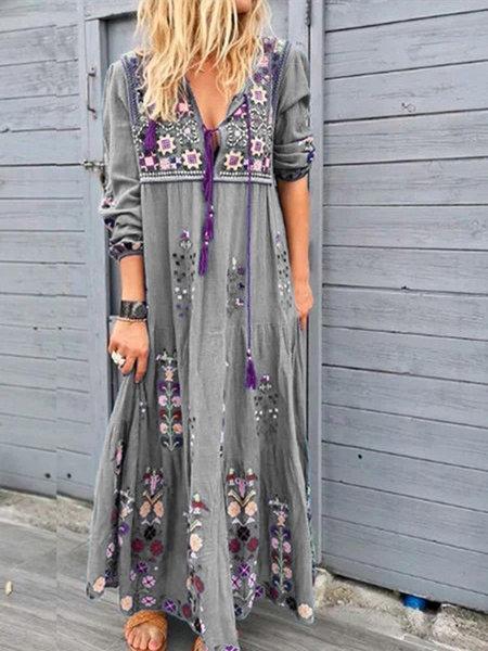 Dresses Bohemian Drawstring Long Sleeve Dress - LuckyFash™