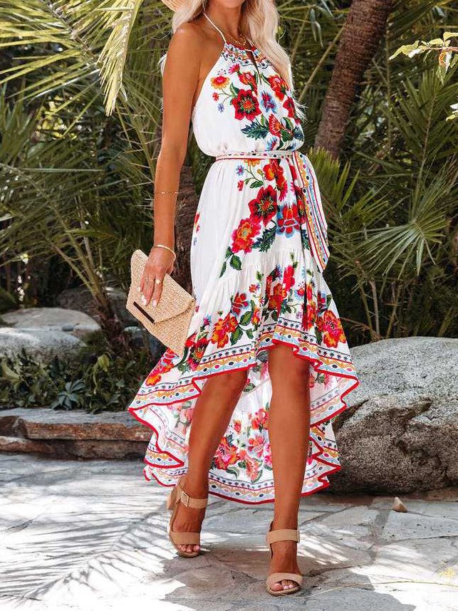 Dresses Bohemian Print Halter Irregular Dress - LuckyFash™