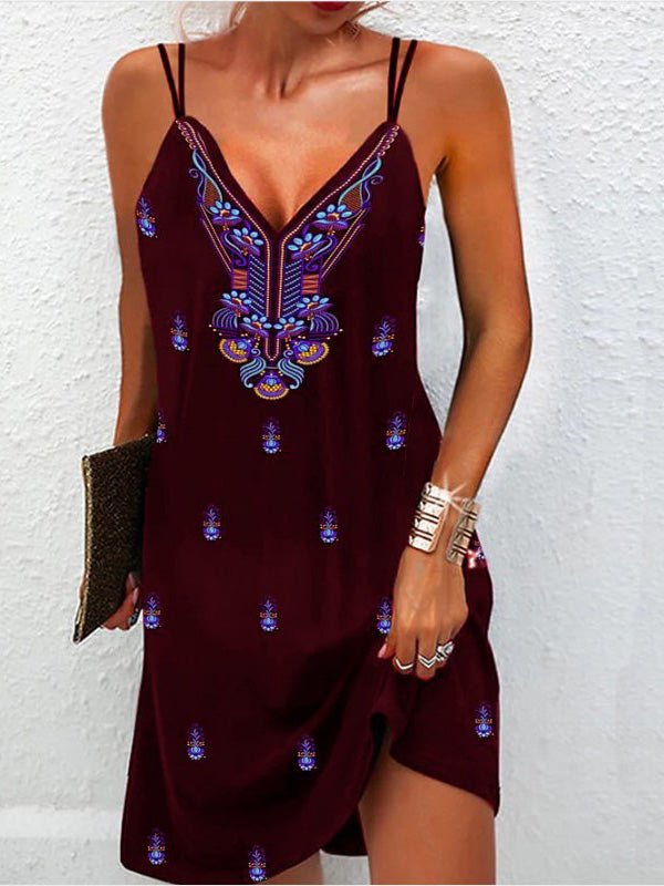 Dresses Bohemian Print Sling V-Neck Dress - LuckyFash™