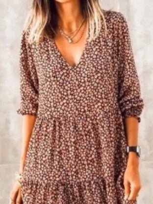 Dresses Bohemian Print V-Neck Long Sleeve Dress - LuckyFash™