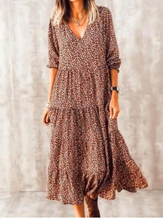 Dresses Bohemian Print V-Neck Long Sleeve Dress - LuckyFash™