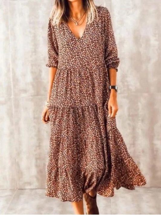 Dresses Bohemian Print V-Neck Long Sleeve Dress - LuckyFash™
