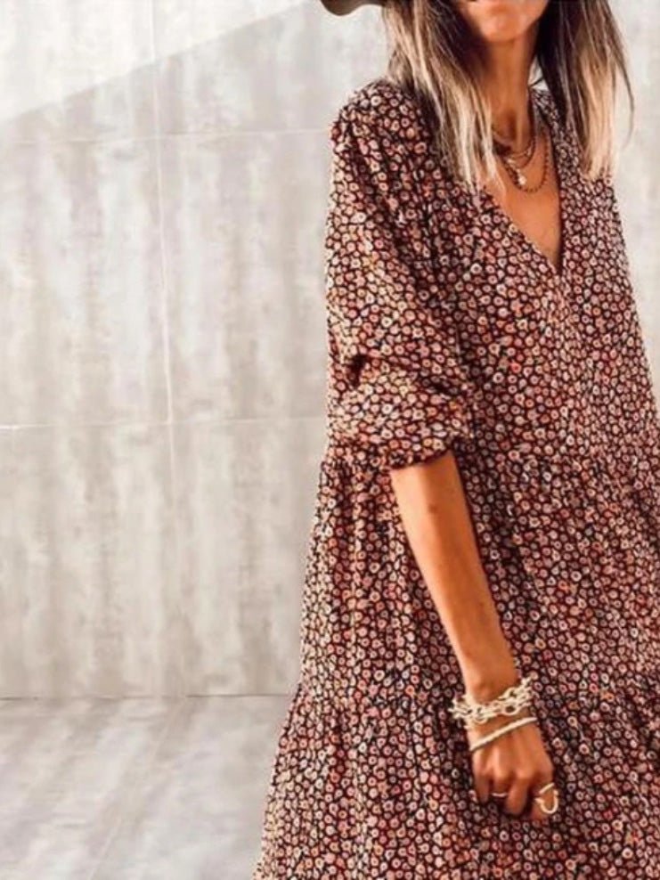 Dresses Bohemian Print V-Neck Long Sleeve Dress - LuckyFash™