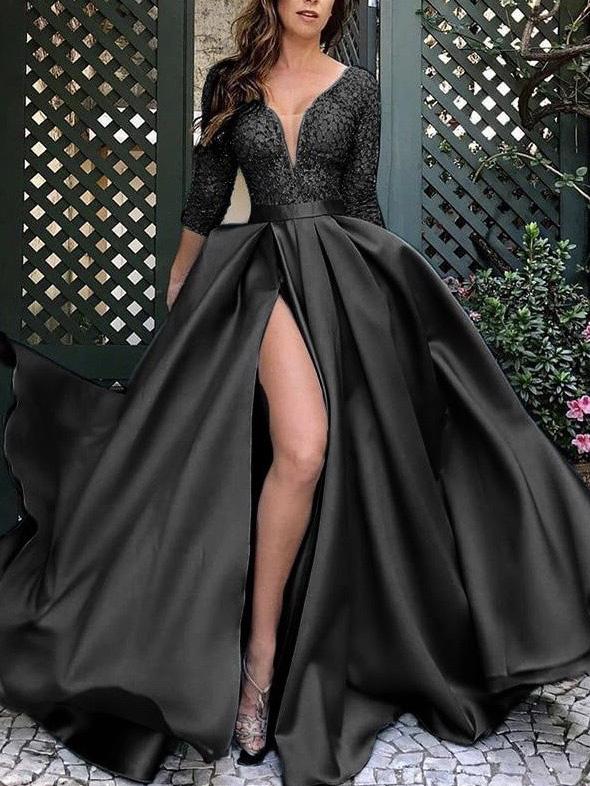 Dresses Bronzing V-Neck Banquet Slit Evening Dress - LuckyFash™