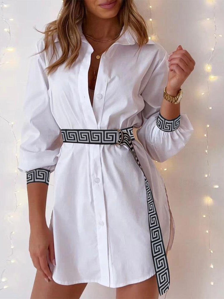 Dresses Buttoned Long Sleeve Slit Shirt Dress - LuckyFash™