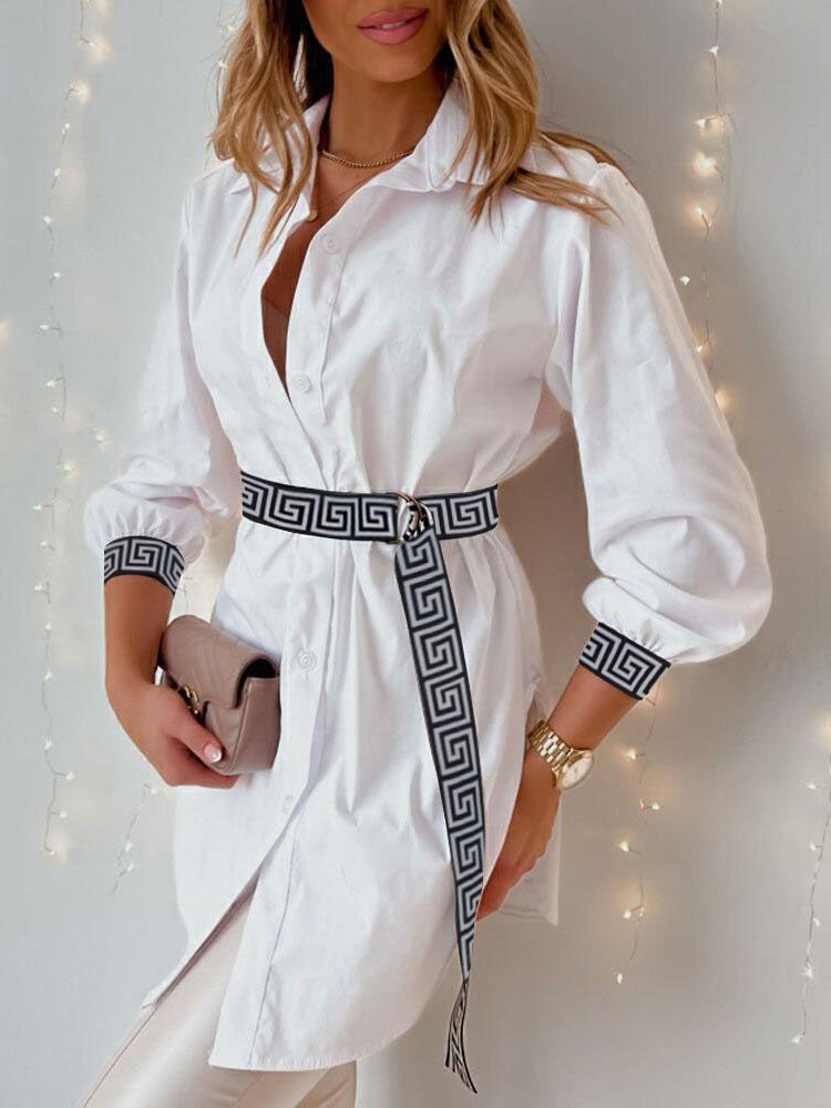 Dresses Buttoned Long Sleeve Slit Shirt Dress - LuckyFash™