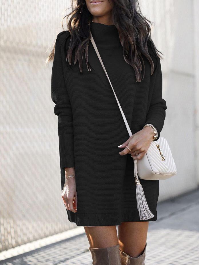 Dresses Casual High-Neck Knitted Long Sleeve Dress - LuckyFash™