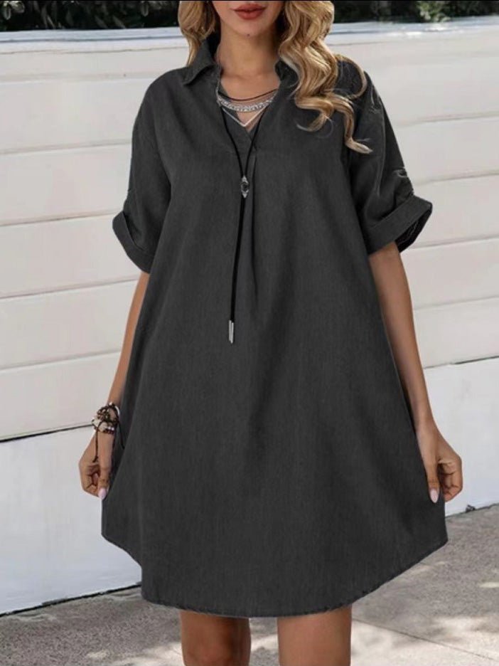 Dresses Casual Lapel Short Sleeve Denim Dress - LuckyFash™