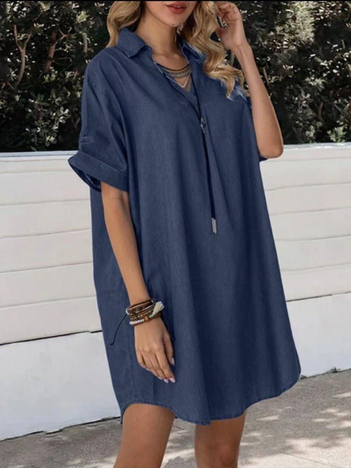 Dresses Casual Lapel Short Sleeve Denim Dress - LuckyFash™