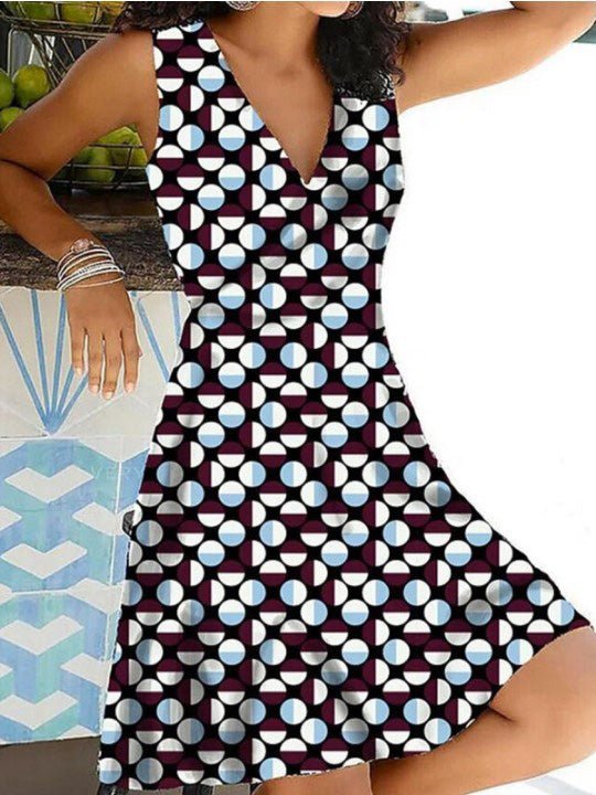 Dresses Casual Print V-Neck Sleeveless Dress - LuckyFash™