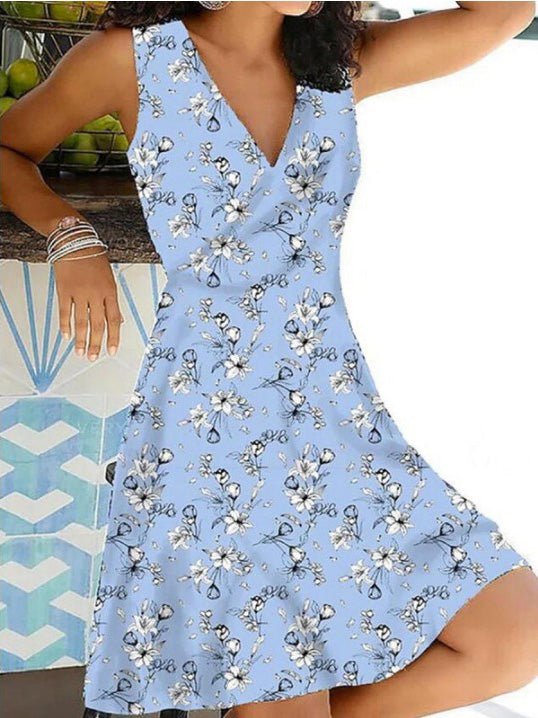 Dresses Casual Print V-Neck Sleeveless Dress - LuckyFash™