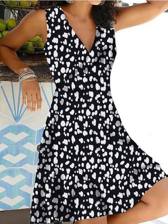 Dresses Casual Print V-Neck Sleeveless Dress - LuckyFash™