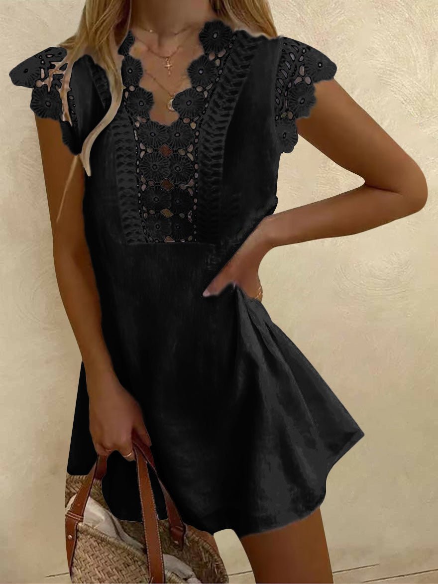 Dresses Casual Solid Lace Short Sleeve Dress - LuckyFash™