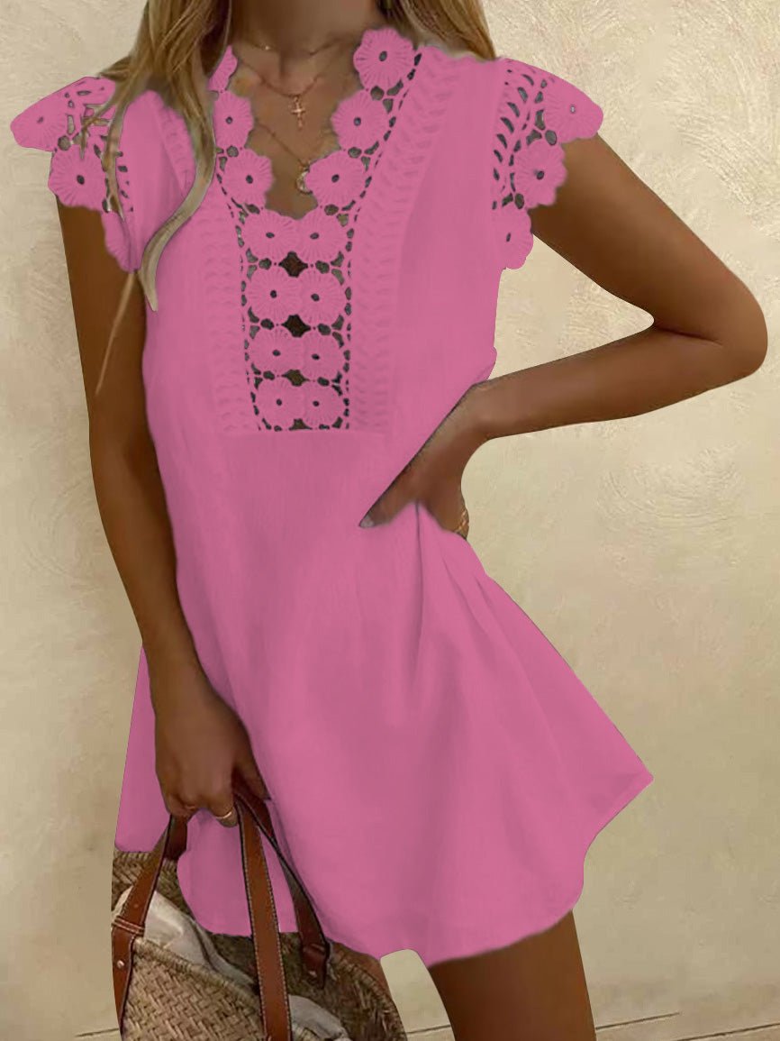 Dresses Casual Solid Lace Short Sleeve Dress - LuckyFash™