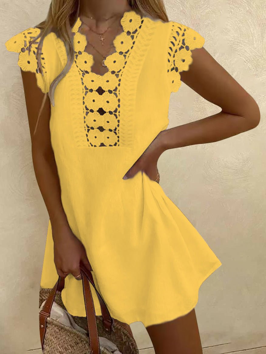 Dresses Casual Solid Lace Short Sleeve Dress - LuckyFash™