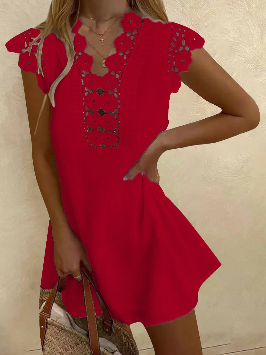 Dresses Casual Solid Lace Short Sleeve Dress - LuckyFash™