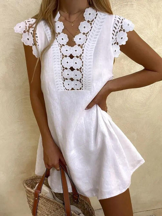 Dresses Casual Solid Lace Short Sleeve Dress - LuckyFash™