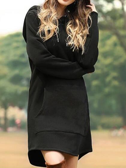 Dresses Casual Solid Pocket Long Sleeve Hooded Dress - LuckyFash™