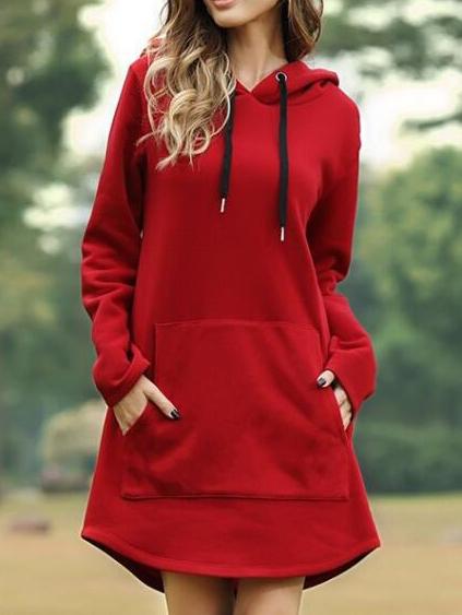Dresses Casual Solid Pocket Long Sleeve Hooded Dress - LuckyFash™