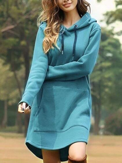 Dresses Casual Solid Pocket Long Sleeve Hooded Dress - LuckyFash™