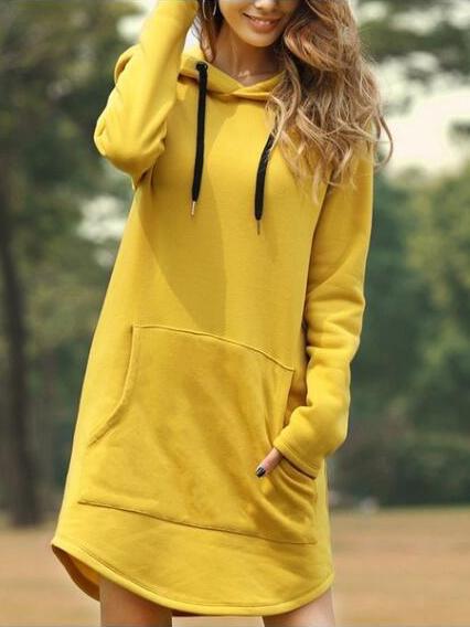 Dresses Casual Solid Pocket Long Sleeve Hooded Dress - LuckyFash™