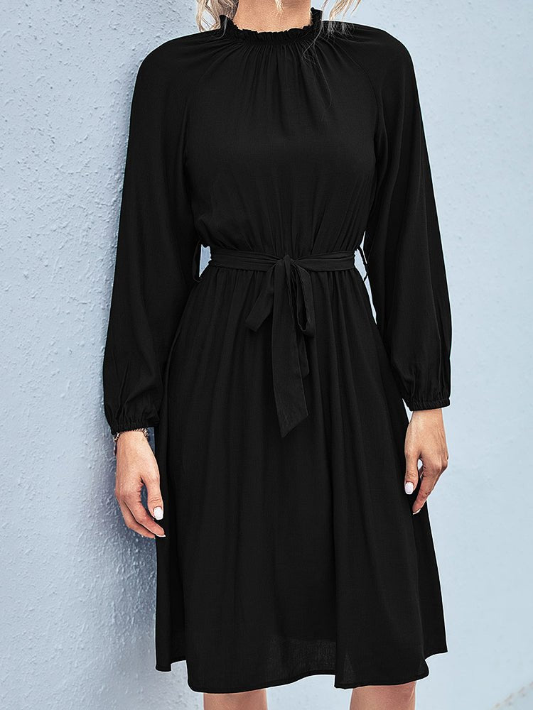 Dresses Classic Solid Lace Up Long Sleeve Mini Dress - LuckyFash™