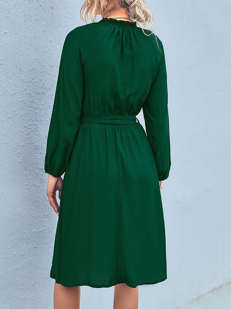 Dresses Classic Solid Lace Up Long Sleeve Mini Dress - LuckyFash™