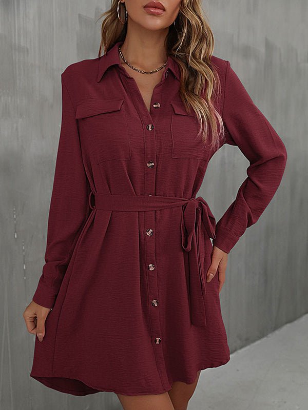 Dresses Commuter Lapel Lace Solid Mini Dress - LuckyFash™