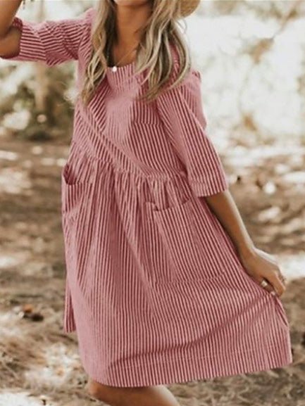 Dresses Crewneck Striped Pocket Casual Dress - LuckyFash™