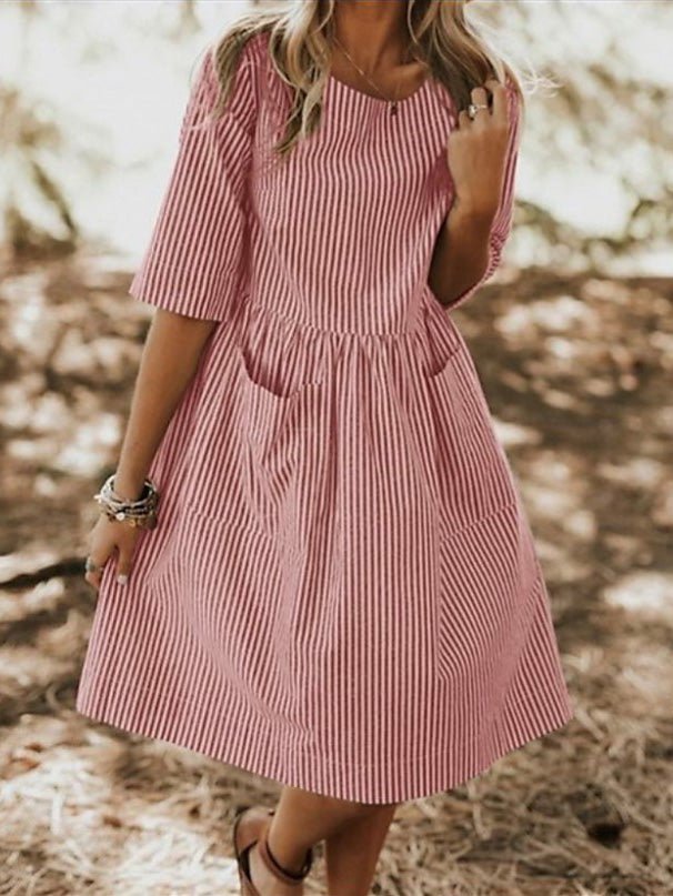 Dresses Crewneck Striped Pocket Casual Dress - LuckyFash™