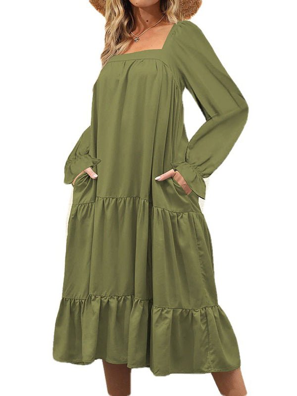 Dresses Elegant Square Neck Ruffle Midi Dress - LuckyFash™