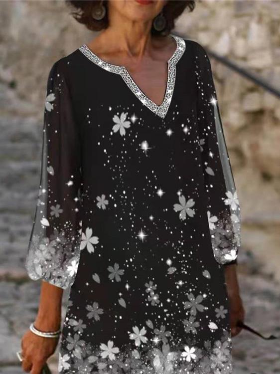 Dresses Fashion V-Neck Floral Long Sleeve Dress - LuckyFash™