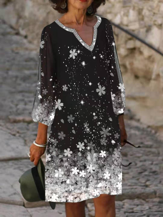 Dresses Fashion V-Neck Floral Long Sleeve Dress - LuckyFash™