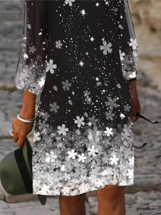 Dresses Fashion V-Neck Floral Long Sleeve Dress - LuckyFash™