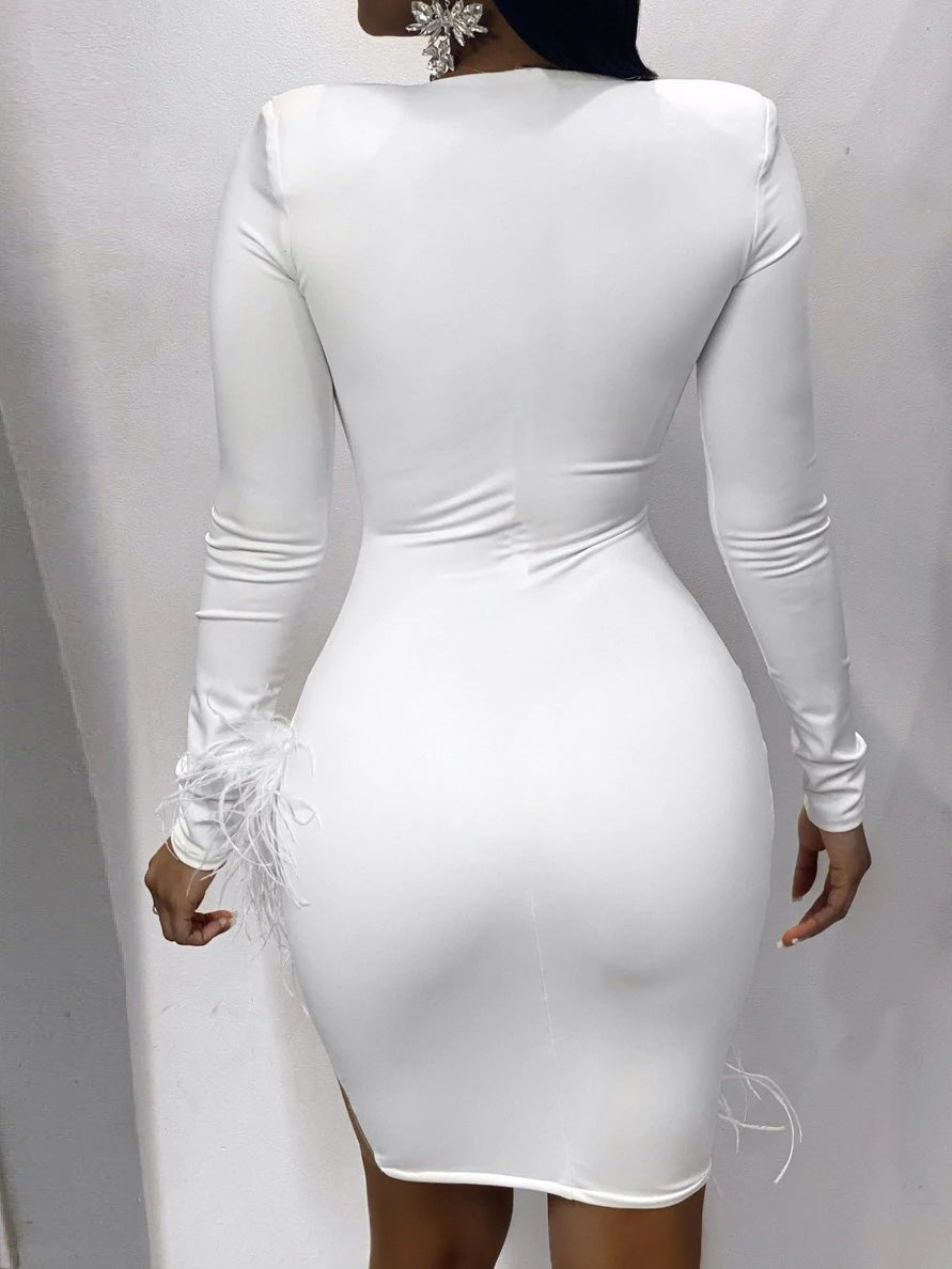 Dresses Feather Stitching Deep V-Neck Slim Dress - LuckyFash™